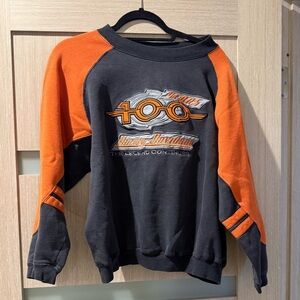 Vintage Harley-Davidson Men's Bold Black and Orange Crewneck Sweater